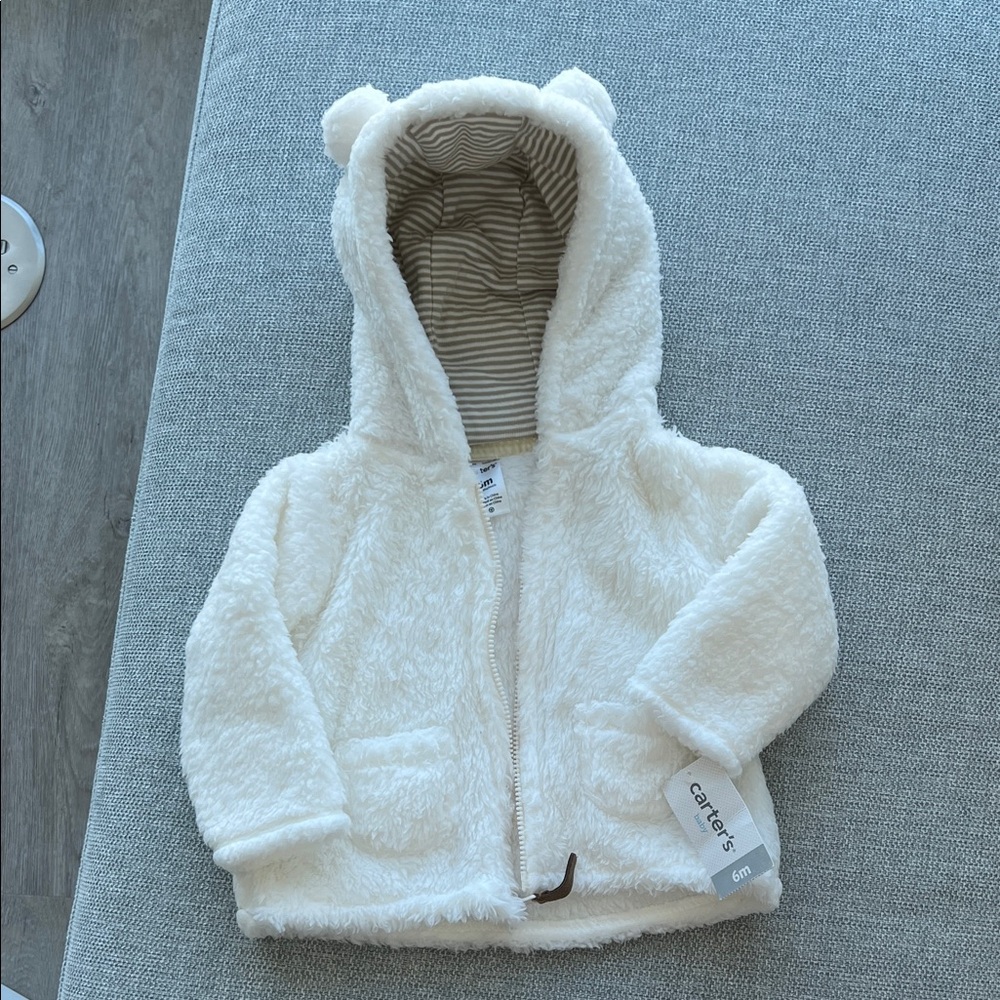 Carter's Cream Fleece Baby Hoodie with Bear Ears NWT